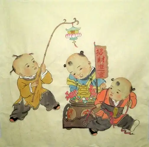 字画纯手工三尺斗方童趣童子小孩嬉戏图国画工笔人物手绘无款2955