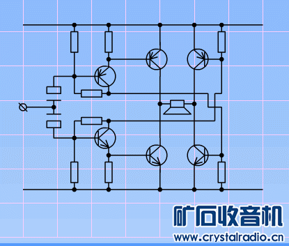 输出器形式的btl功放更简单再发一个差动放大器倒相的简易btl功放电路