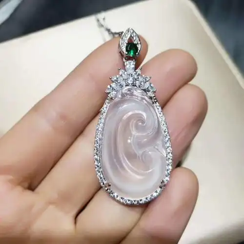 925银豪华镶嵌高冰如意吊坠 女款玉如意吊坠带链子批发