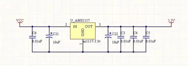 5v转3.3v稳压ld1117或lm1117电路图