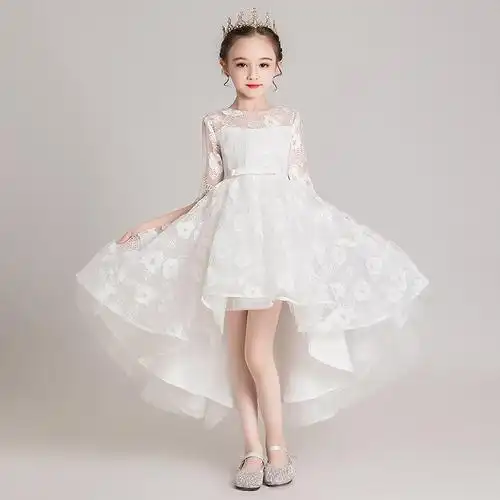 婚纱 白色_小女孩洋气白色公主裙女童礼服花童婚纱蓬蓬纱儿童主持人