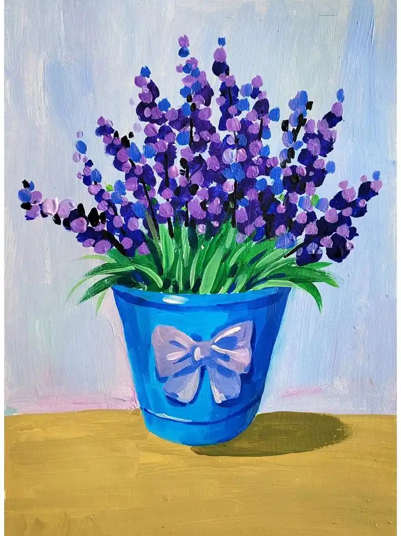 简单水粉画花卉附步骤图 临 纸张:16开 笔:平头刷,尖头刷 色彩:背景