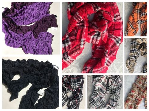 9300  复古格子百搭春秋冬季褶皱裙边围巾