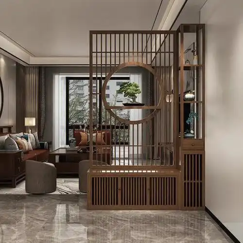 新中式客厅实木入户屏风隔断餐厅正对门遮挡简约现代玄关柜家用.