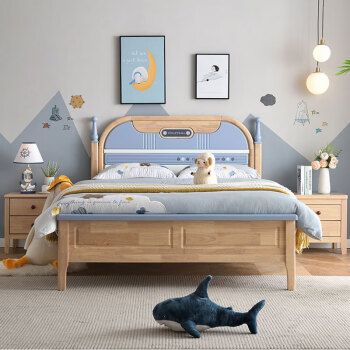 起凤简约美式儿童床男孩女孩青少年实木床学生床 1.5米床 10cm垫 柜*1