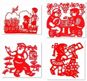 宣纸剪纸成品 下棋打太极拳做实验刷牙人物中国幼儿园学生作品