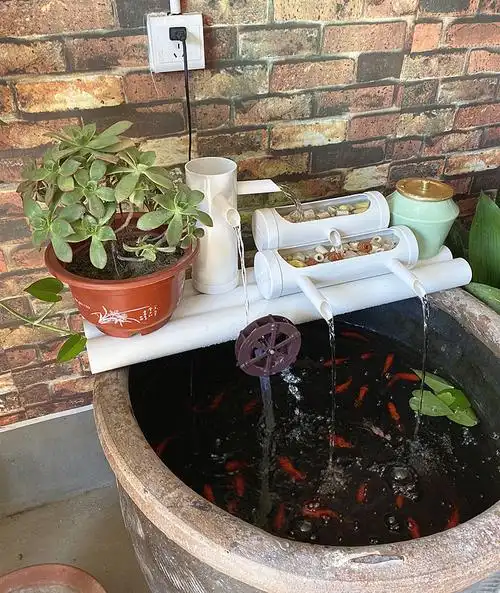 鱼缸水族过滤设备石槽圆缸水循环过滤增氧系统长30cm带水泵无水轮