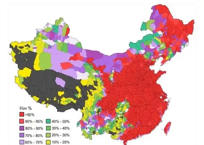 为什么我们稳定很难民族分裂?看看汉族人口分布地图就知道了