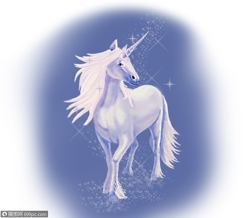 传说神话独角兽手绘元素闪烁蓝色