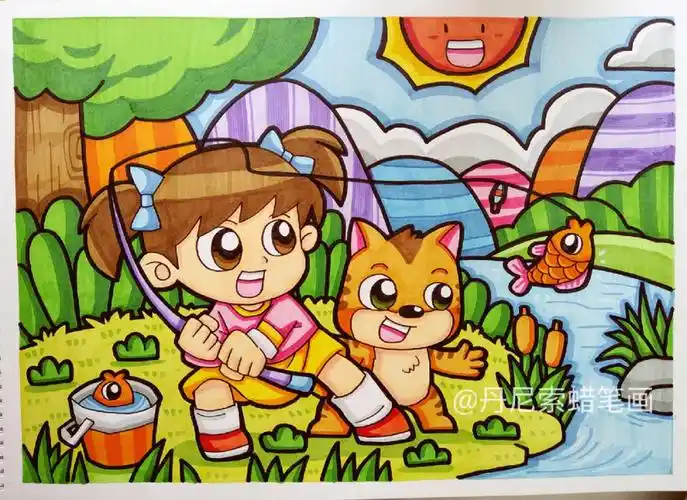 人物简笔画蜡笔画童年