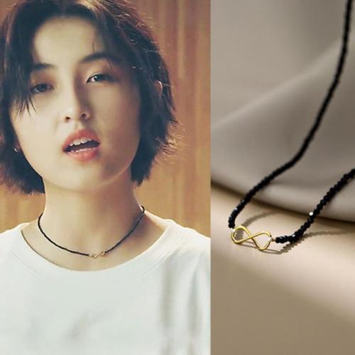 s925纯银8字黑晶石项链锁骨链张子枫同款ins风网红轻奢设计感高级