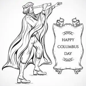 老式的海报哥伦布日.矢量手绘制的插图.