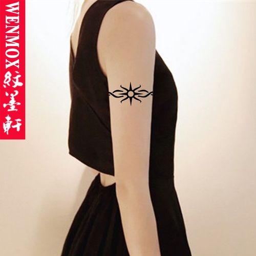 男款太阳图腾臂环 手臂花蝴蝶图腾仿真小清新防水纹身贴纸 臂环图腾