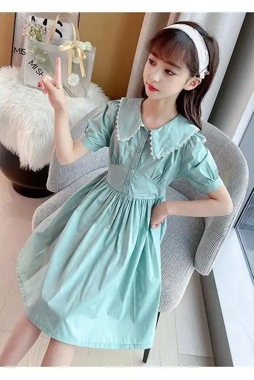 迪士尼女童夏装连衣裙新款中大童洋气网红公主裙儿童夏季泡泡袖裙子