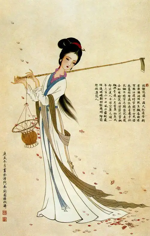 黛玉葬花红楼梦古典绘画古代女子白描绘画中国画传统画工笔画下载本