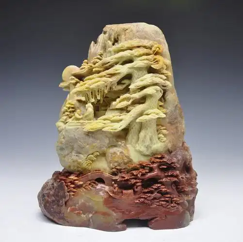 《迎客松》青田石雕摆件 居家摆放 10公斤 收藏