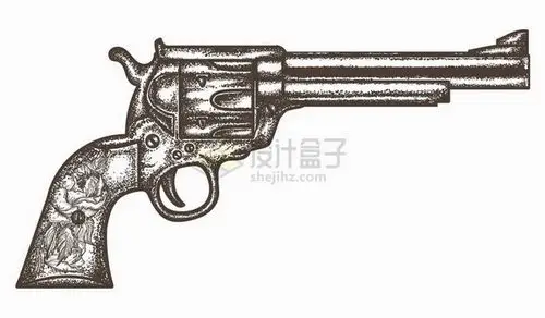 一把左轮手枪手绘素描插画png图片免抠矢量素材