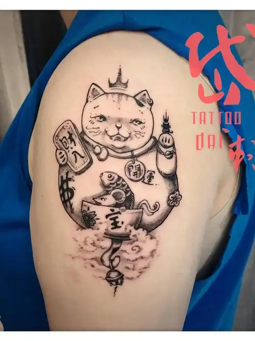 招财猫_纹身图案手稿图片_戴珊的纹身作品集