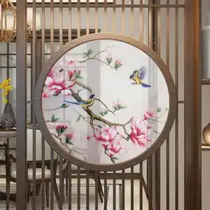 苏绣双面绣屏风山水花鸟圆形家居古典现代装饰画中式隔断手工刺绣