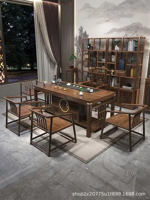 茶桌茶台实木办公家具全套功夫茶桌椅组合新中式办公室泡茶艺桌子