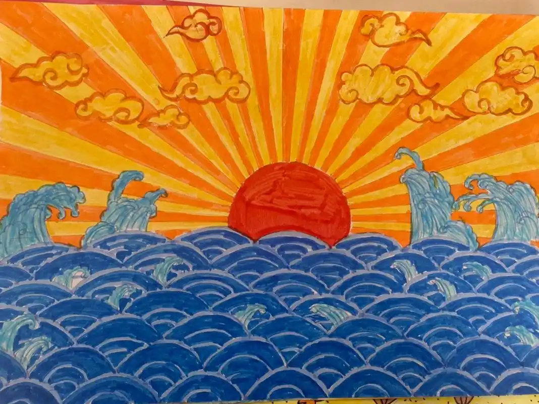 巴金《海上日出》93,文配画,美不胜收#童心童画 #原创绘画 - 抖音