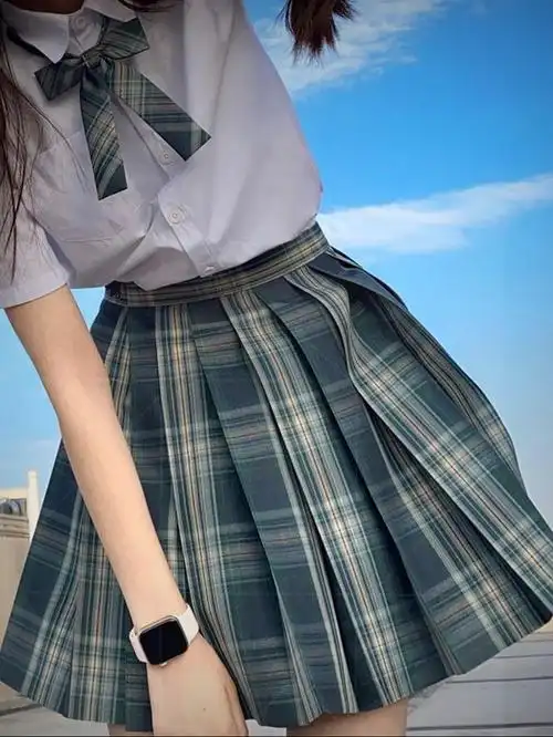 森林来信jk制服套装全套正版女童学院风绿格百褶裙森女短裙子夏季