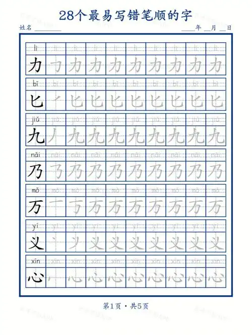 28个最易写错笔顺的字75小学必收藏系列