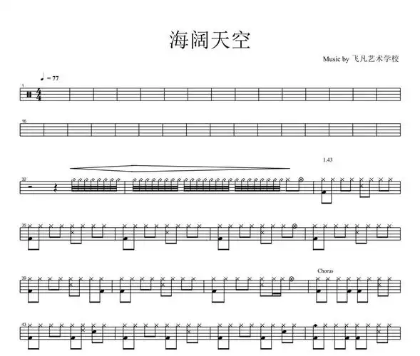 海阔天空鼓谱 beyond乐队《海阔天空》爵士鼓谱