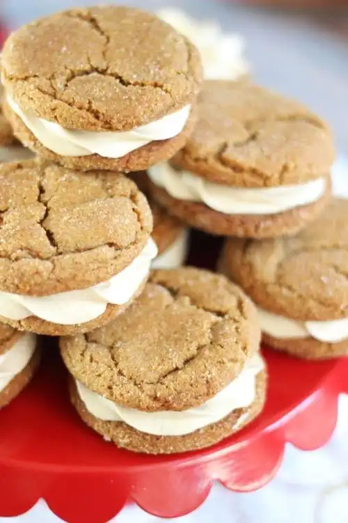 ginger cookie sandwiches with caramel buttercream
