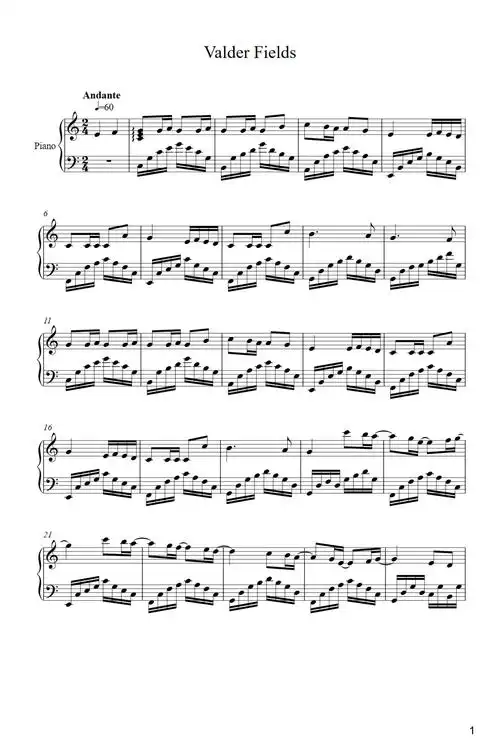 valder fields钢琴谱_tamas wells_c调_流行钢琴谱五线谱独奏谱_钢琴