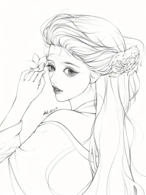 线稿15古风少女