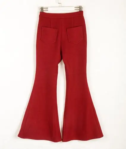 2016韩版简约红色修身显瘦喇叭裤长裤