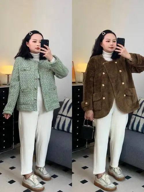 在寒冷的冬天,微胖女孩的穿搭需要注重保暖和遮肉.