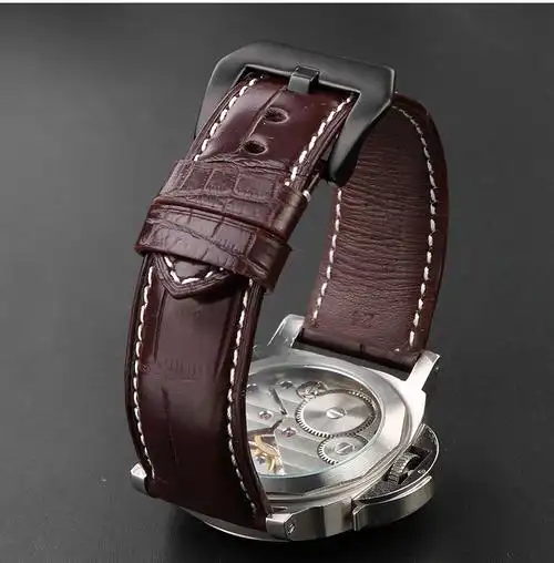 适用沛纳海鳄鱼皮真皮表带男panerai1950系列pam2224mm棕色黑色扣22mm
