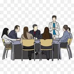 手绘工作开会的人们