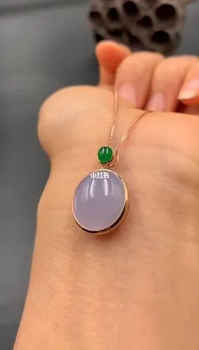 翡翠紫罗兰吊坠18k金包镶