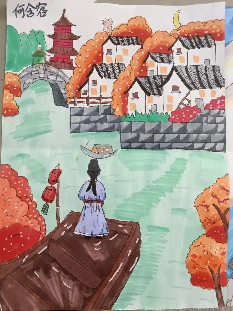 看我的小才女们给《枫桥夜泊》配画 - 抖音