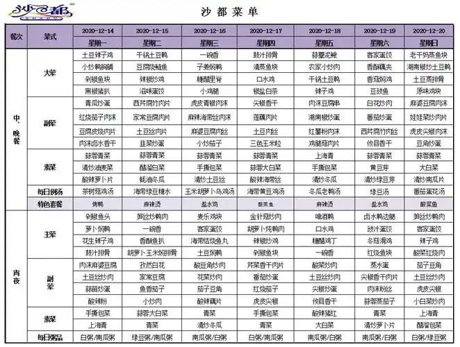 wk51 员工餐厅菜单