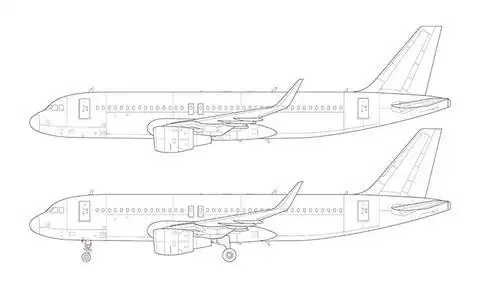 airbus a320 with cm56 engines and sharklets line drawing