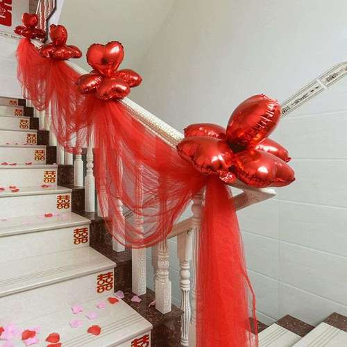 结婚庆用品楼梯扶手装饰纱幔布置婚房创意浪漫婚礼气球花球拉花