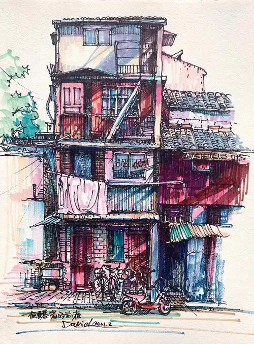 马克笔风景速写