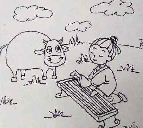 对牛弹琴简笔画成语故事对牛弹琴简笔画