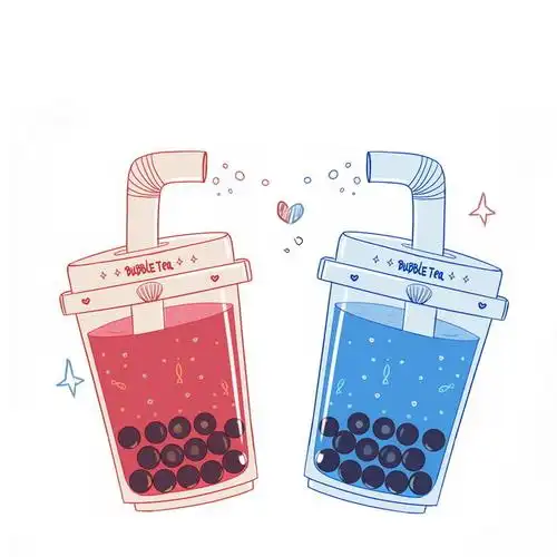 两杯卡通珍珠奶茶875870png图片素材