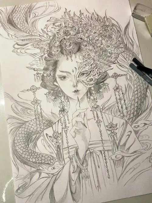 手绘临摹了古戈力大神的半面妆线稿