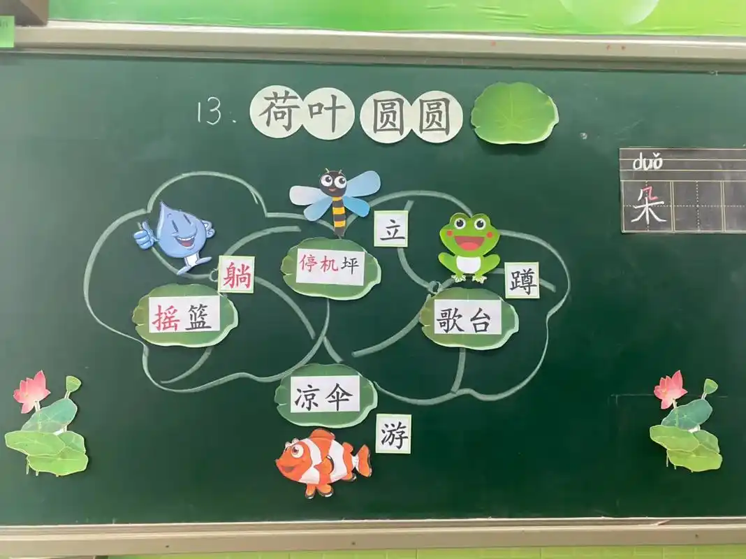 一年级语文《荷叶圆圆》板书设计 78贴图和词卡的板书设计 (公 - 抖