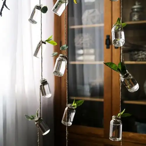 小号透明玻璃瓶串植物吊挂创意悬挂玻璃花瓶插花水培麻绳挂件装饰大号