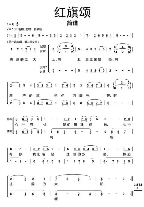 红旗颂简谱