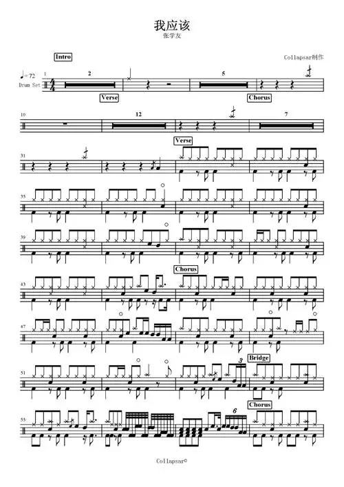 张学友我应该鼓谱架子鼓谱