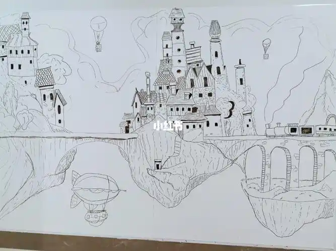 馒头说想要城堡,那就画一个天空之城和心爱的小火车给他95  #谁都会