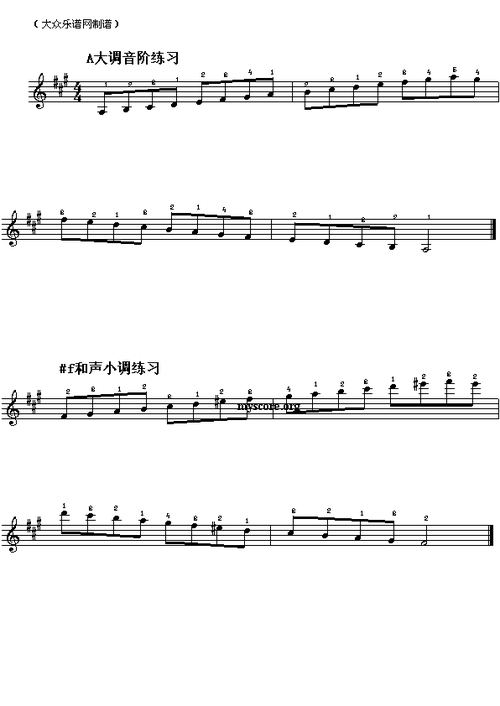 电子琴浅易练习八十一a大调升f小调音阶练习